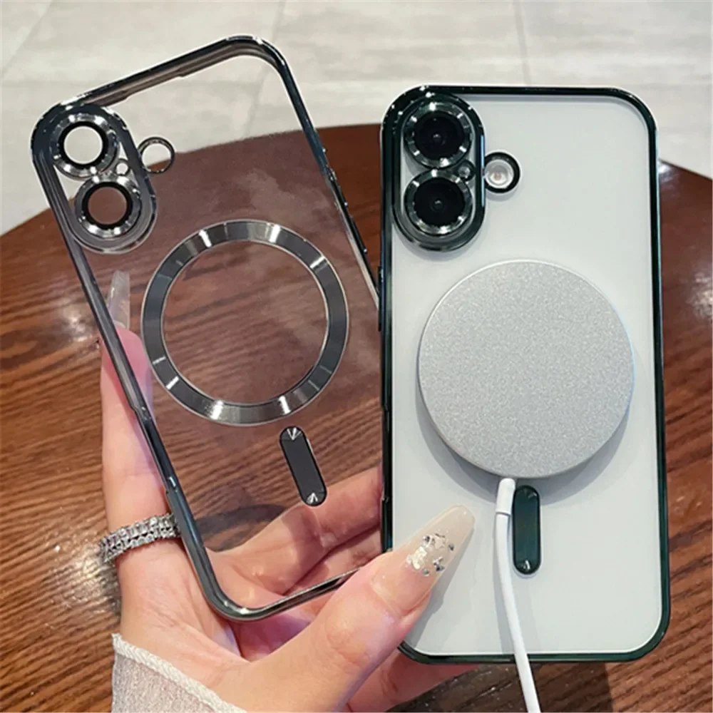 Coque de luxe transparente pour chargement sans fil Magsafe pour iPhone 16 15 14 Plus 13 12 11 Pro Max X XS Max XR, coque antichoc_voghion.com