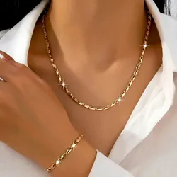 Elegant Women's Jewelry Set: Luxurious Necklaces and Bracelets Collection (Light Yellow Gold Color)