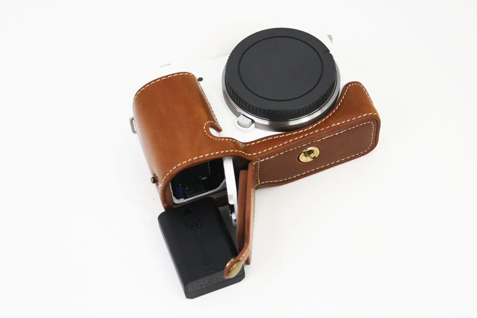 Genuine Leather Camera Half Case For Sony ZVE10 ZV-E10 Protecter Botton  Opening