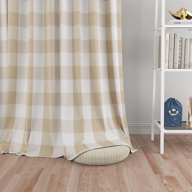 1pc farmhouse khaki grid through pole tende, adatte per camere da letto, soggiorni e sale studio 4