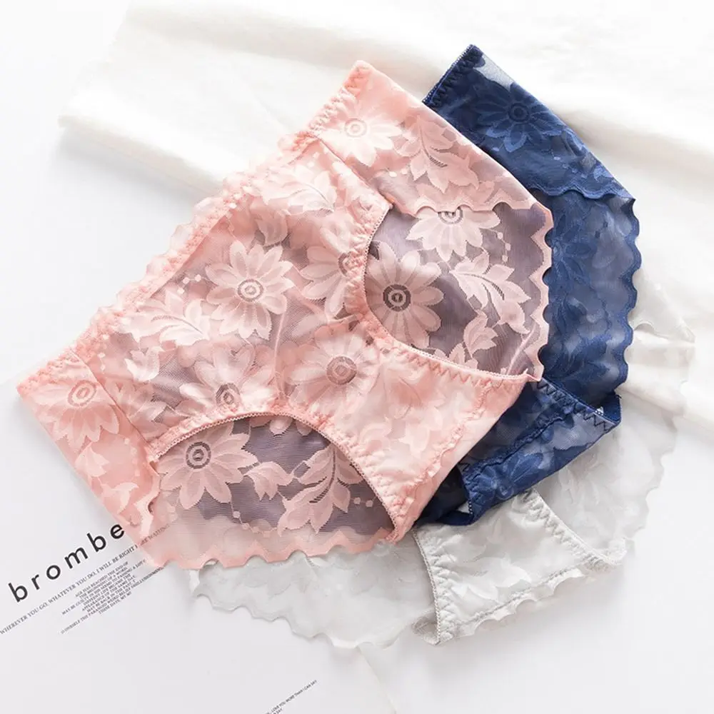 

For Ladies Breathable Flower Cotton Crotch Middle Waist Underpant Traceless Underwear Female Lingerie Women Thong Lace Panties