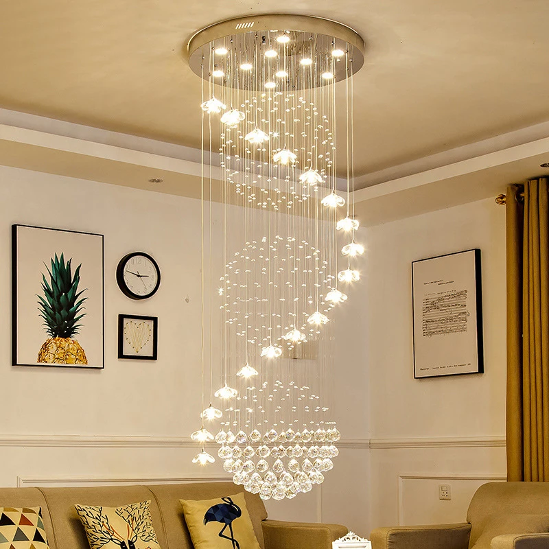 Candelabros de cristal grandes, decoración de lujo para techo alto