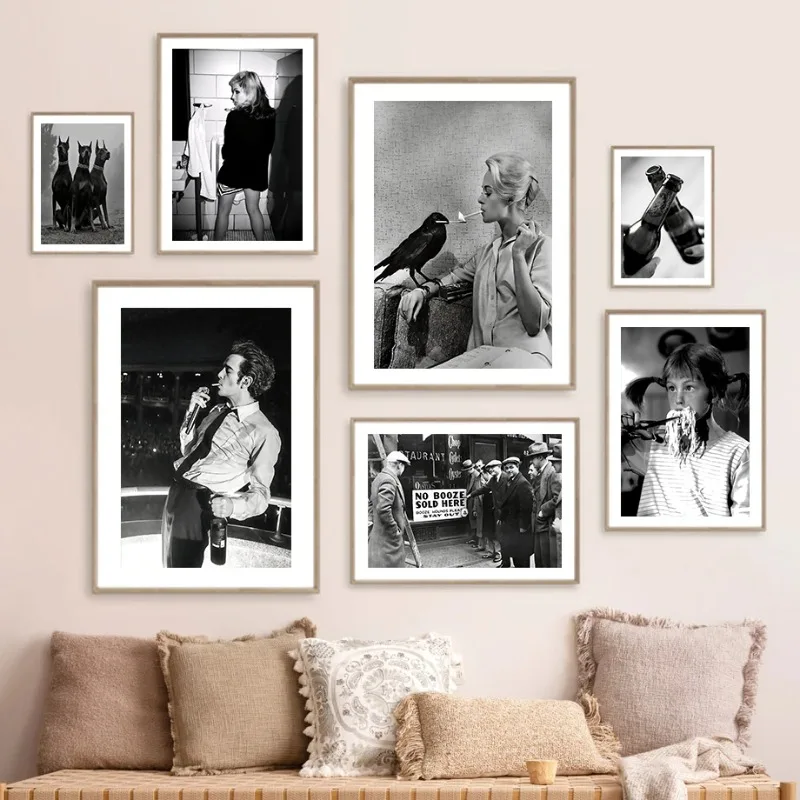 Modern Black White Helmut Newton Sexy Woman Drink Poster E Stampe Stampa Su Tela Wall Art Picture For Living Room Home Decor