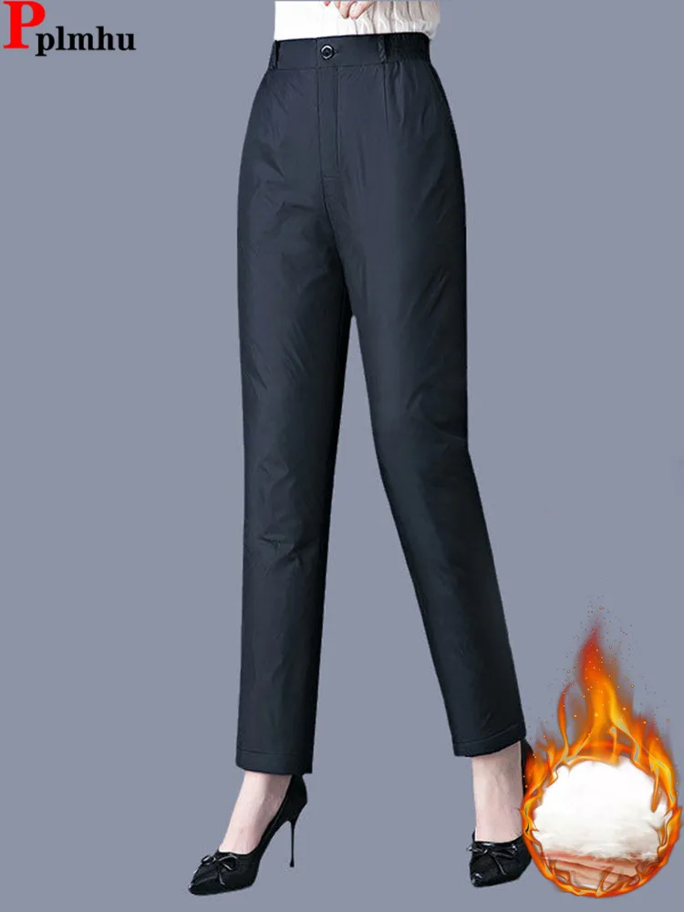 

Winter Thicken Down Cotton Straight Pants Thick Warm Snow Wear Windproof Women Spodnie Waterproof High Waist Trouser New