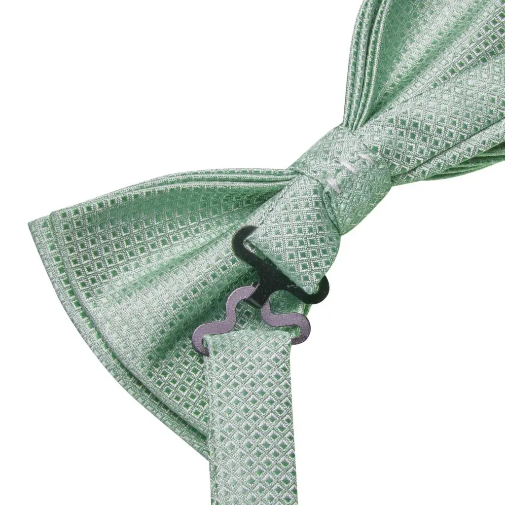 Hi-Tie Jacquard Sage Green Bowties for Men Silk Butterfly Tie Bow Tie Hanky Cufflinks Wedding Party Gift Bowtie