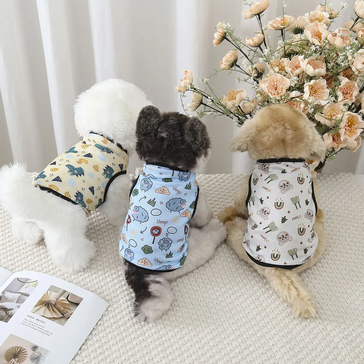 Cartoon Cute Pet Dog Costume Print Dog Sweatshirt Breathable Chihuahua Teddy Tank Top XS-2XL dog clothes