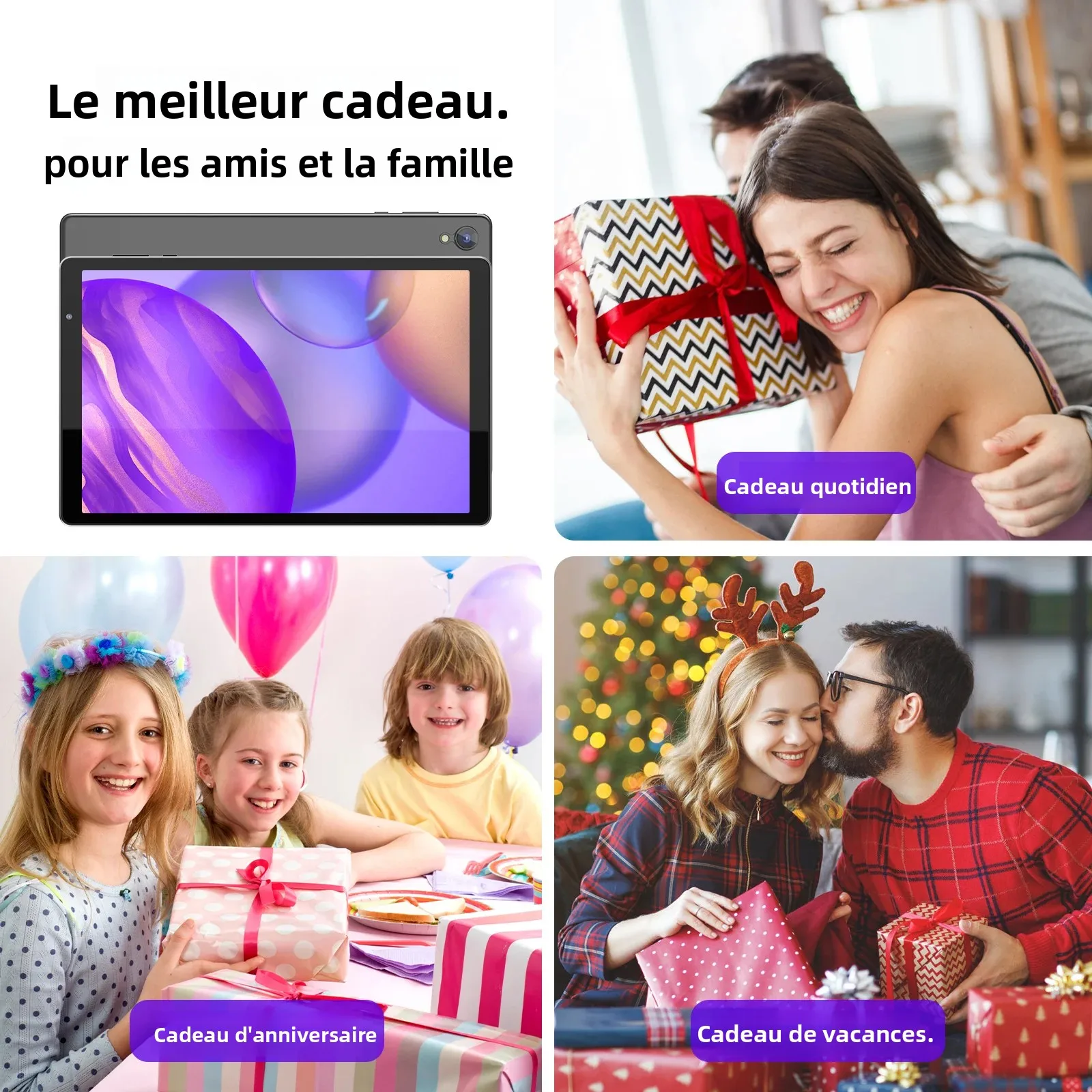 Tablette 10 pouces, Android 14, processeur quadricœur, 4 Go de RAM (2 Go + 2 Go extensibles), 32 Go de stockage, Wi-Fi, double caméra._voghion.com