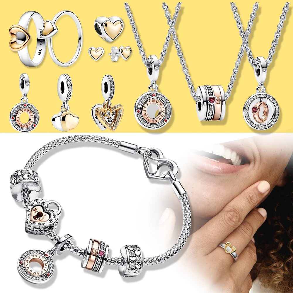 

2023 Original Gift Pandora Love 925 Silver Ring Necklace Shining Talisman Original Pendant Women's Gift