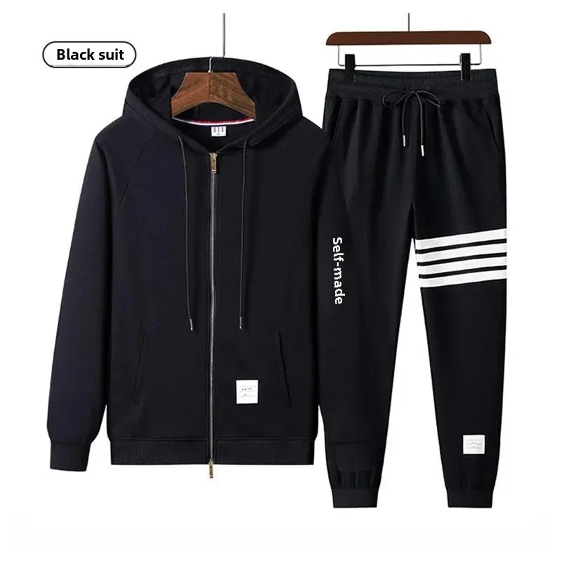 TB Tom Primavera Autunno Nuovo classico pantaloni con cappuccio con cerniera a quattro barre Set sportivo casual da uomo leggero, confortevole e traspirante 2