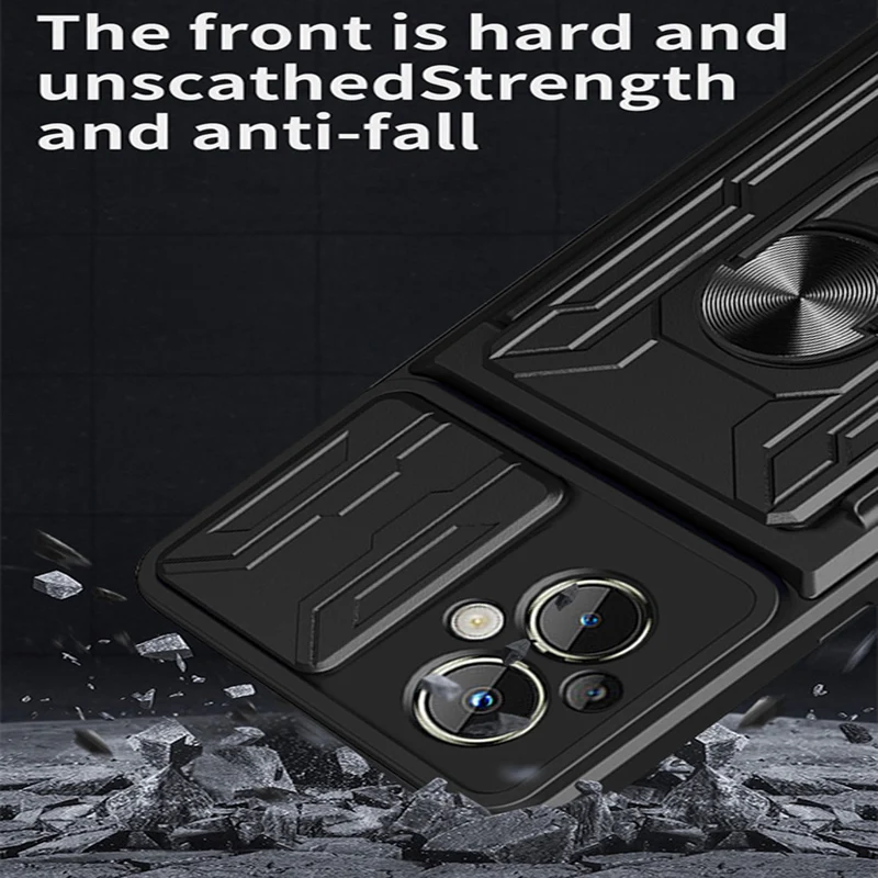 Shockproof Push Window Phone Case with Magnetic Ring Holder and Card Slot