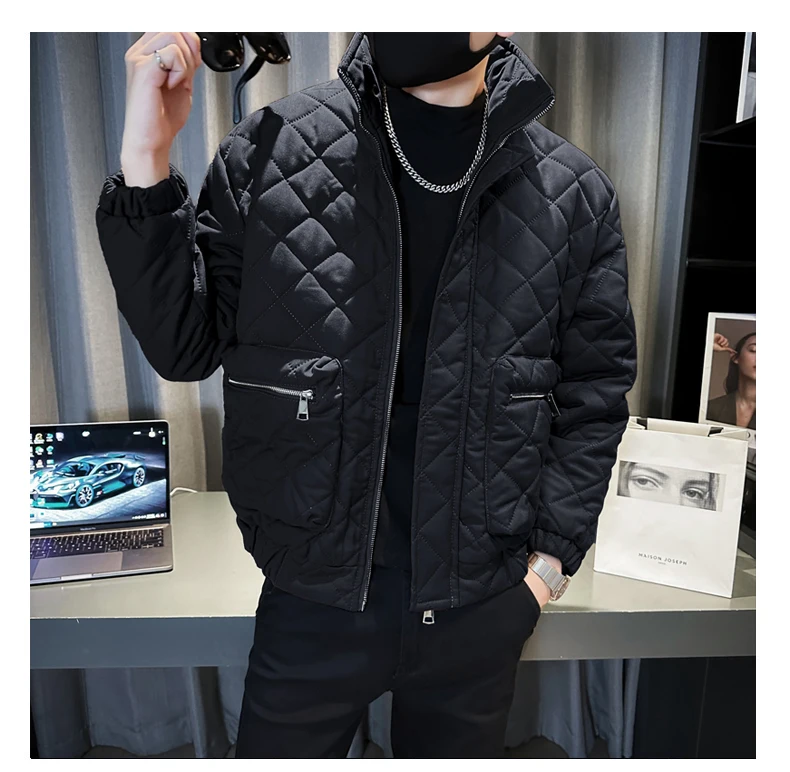 Description Picture 6 of item2023 Korean Fashion Winter Puffer Parkas Men Thickened and Warm Casual Jackets Loose Stand Collar Hiphop Overcoat Men Clothing