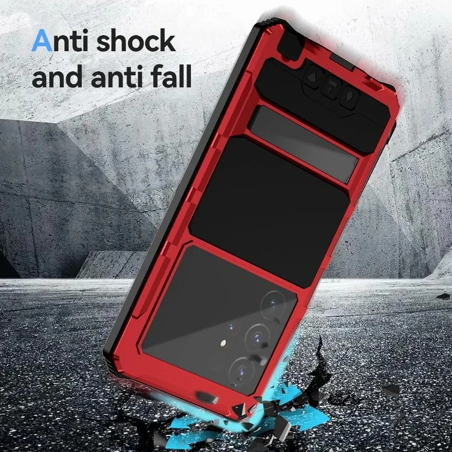 New military aluminum armored case is suitable for the Samsung S24 S23 S22 Ultra Plus protective bracket heavy duty sturdy cover