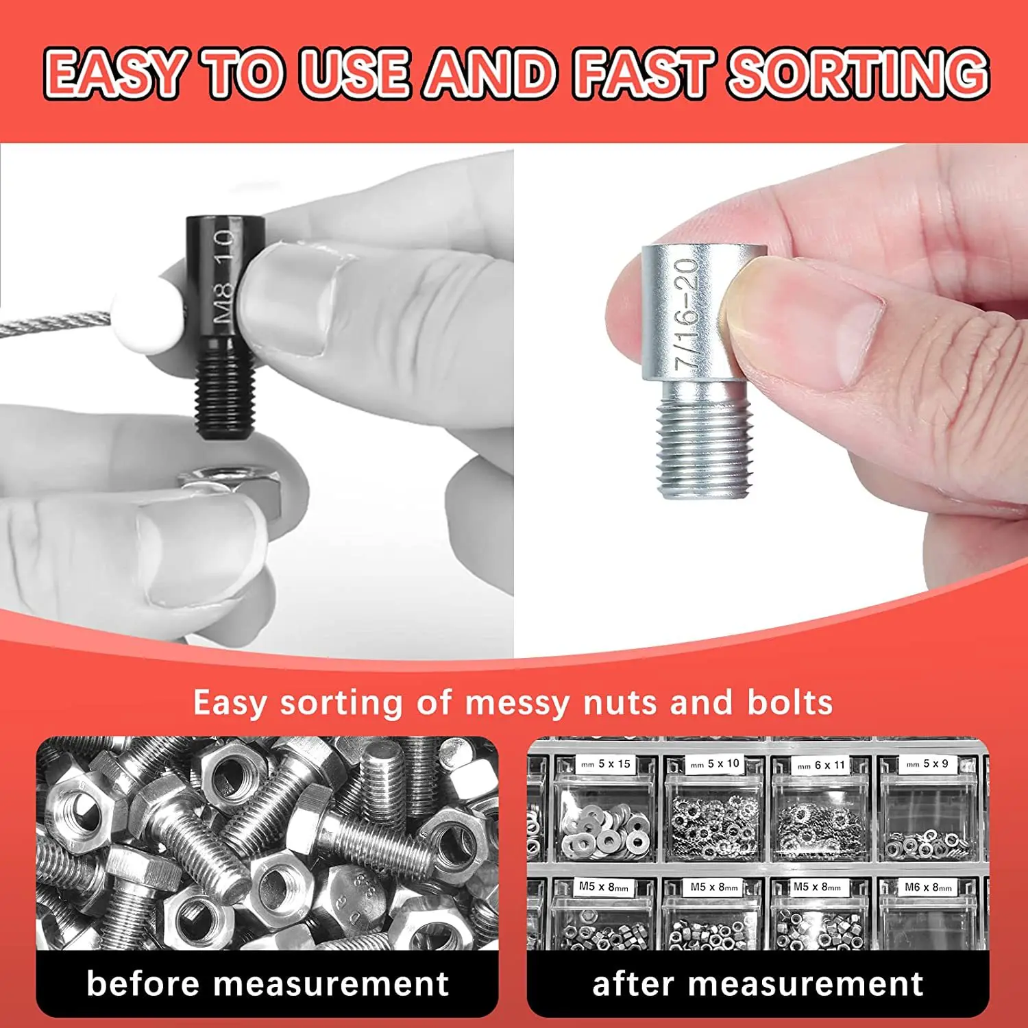 Thread Checker Gauge Set Nut Bolt Thread Identifier 52PCS/44PCS Metric & Inch Sc