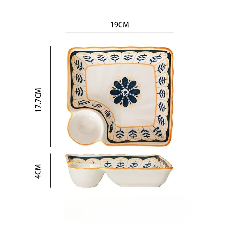 Dumpling Plate with Vinegar Dish Household Ceramic Plate Breakfast Compartment High-Grade Dumpling