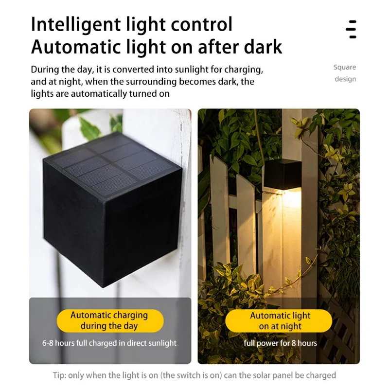 LED Solar Light Outdoor Garden Square Wall Lamp Outdoor Courtyard Garden Fence Lighting Wall Decoration Lamp 6