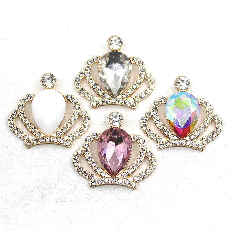 New 5pc Alloy Flatback Gold Princess Crown AB Color Crystal Rhinestone Decor Wedding Birthday Party DIY Diamante Scrapbooking
