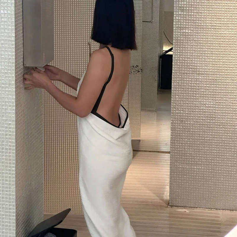 New Arrival Ladies' Solid Color Bathrobe Strappy Bath Towel Backless Wraparound Bath Towel Breathable Absorbent Robe