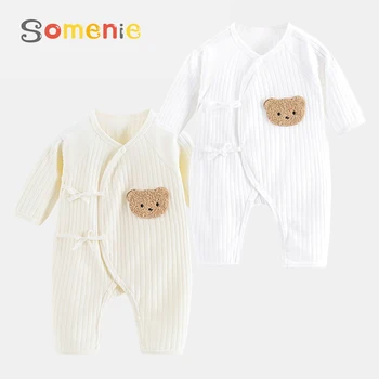 Boys Girls One Piece Outfit  100% Cotton Newborn Baby Long Sleeve Romper Infant Solid Knitting Thin Jumpsuit For Seasons 1