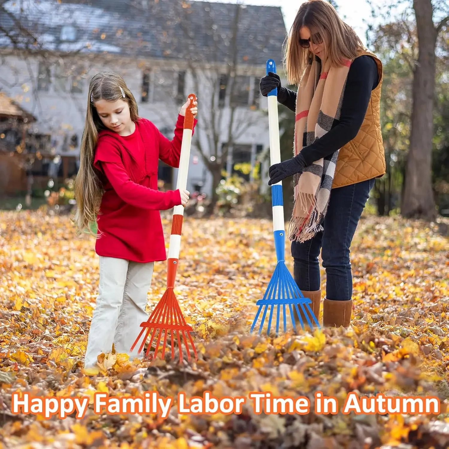 1PCS Kids Rakes for Leaves,Child Size Garden Rake Childrens Lawn with Detachable Hardwood Handle(RED)