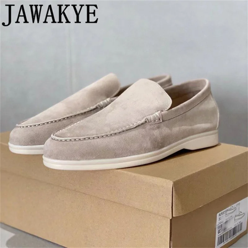 JAWAKYE High Quality Men Flat Loafers 2022 Summer Walking Casual Shoes Suede Shallow White Rubber Sole Mules Soft Slip on Shoes