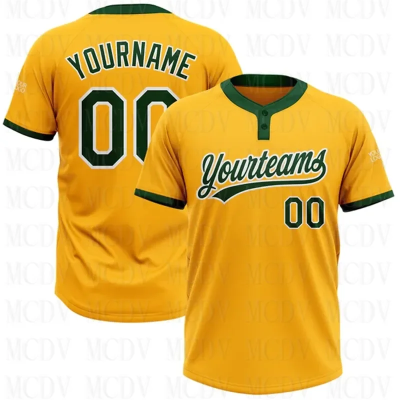 

Custom Gold Green-White Two-Button Unisex Softball Jersey 3D Printed Team Name Number Jerseys Sports Wear Adult Youth