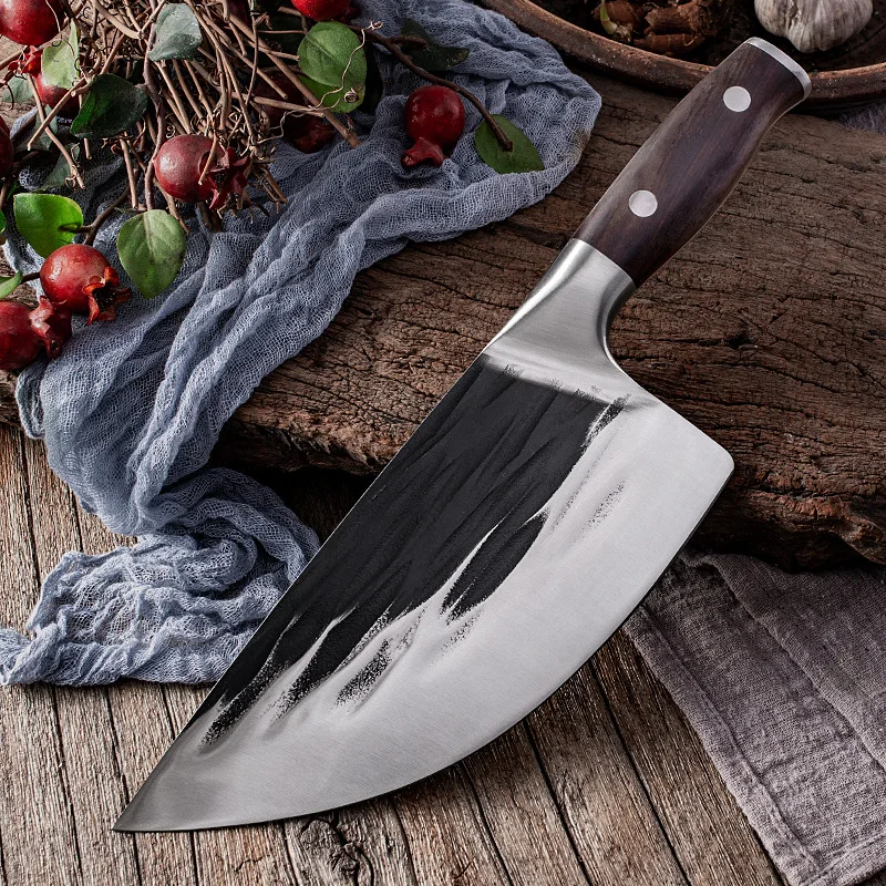 Coltello Da Macellaio Professionale In Acciaio Forgiato A Mano, 8 Mm Di Spessore, Manico In Legno, Per Carne E Ossa