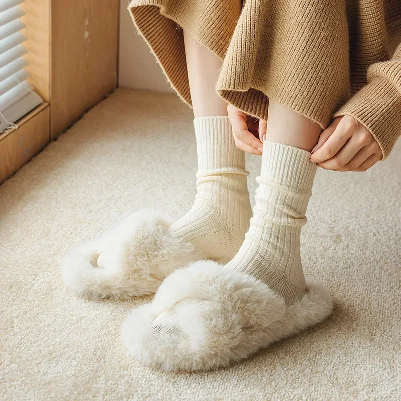 

Новинка, женские носки, модные повседневные носки в Корейском стиле, теплые осенне-зимние однотонные простые круглые носки в стиле ретро, женские удобные