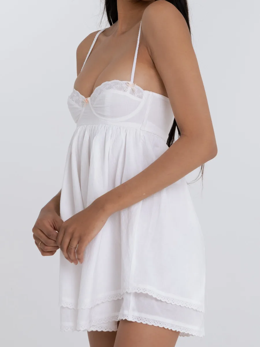 【ETMON】Slip Lace Mini Dress, White Slip LACE mini dress White - Mishimono