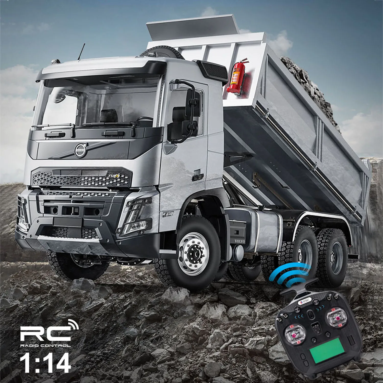 Doppio E 1/14 Rc Dumper Idraulico In Metallo Rtr 6X6 Fmx E Dumper Telecomandato A 2 Velocità Camion Elettrico Giocattolo Sonoro Leggero Th23144