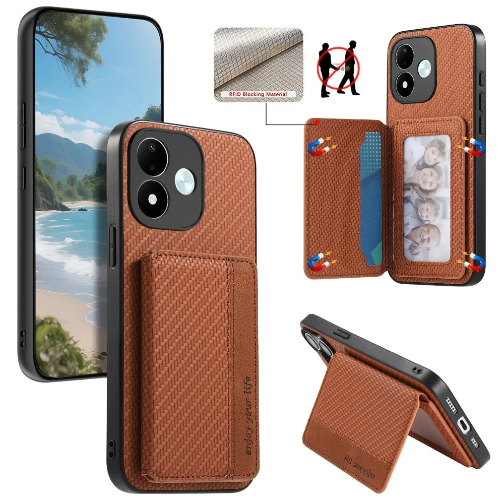 Luxury RFID Leather Card Case with Magnetic Back Shell