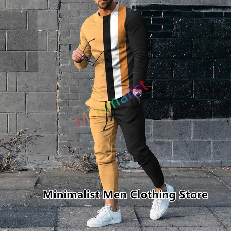 Autumn Tracksuit Men's Long Sleeve T-Shirt+Trousers Set Jogger Sportswear Casual Oversized Male Outfit Clothing 2 Piece Suit
