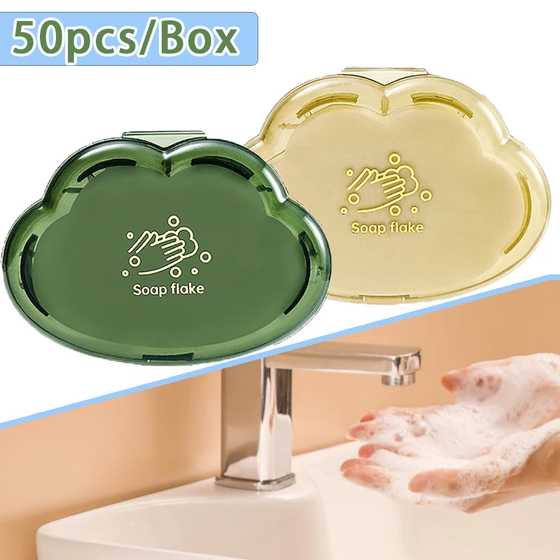 50Pcs Disposable Soap Paper Travel Portable Soap Sheets Creative Cloud Shape Scented Slice Pocket Soap Mini Hand Washing Box
