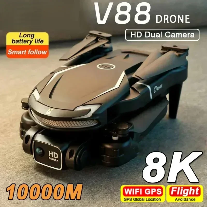 Drone Quadcopter Mini New V88 Drone 8K Professional HD Aerial Photography 5G GPS Remote Control Aircraft HD Dual Camera Toy UAV