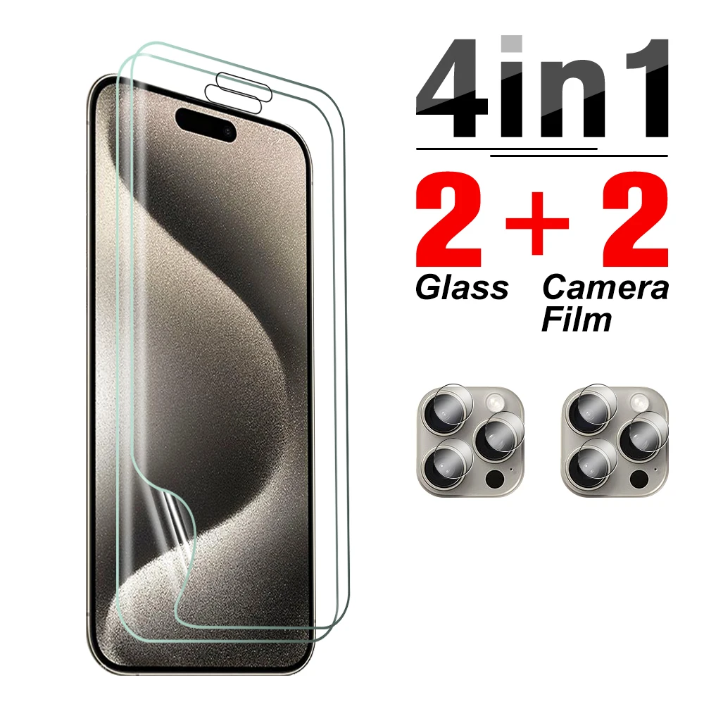 

4in1 Anti-Scratch HD Camera Lens Protective Glass For iphone 15 14 13 12 11 pro max iphone13 12mini se 2020 2022 hydrogel film