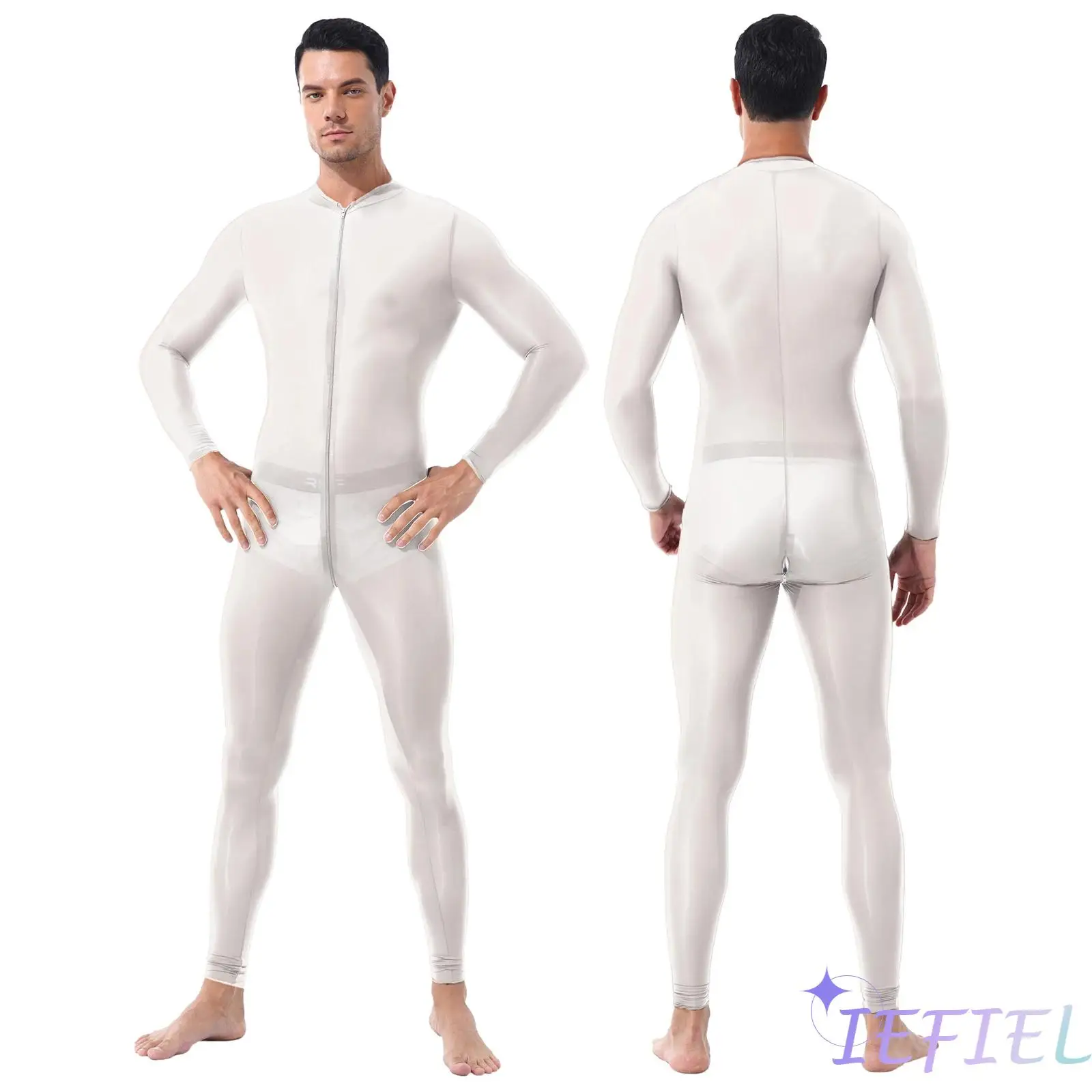 Men Soft Undershirt See Through Zipper Crotch Bodysuit Jumpsuit Spandex Full Body Suit Skin-tights Unitard Lingerie Theme Party