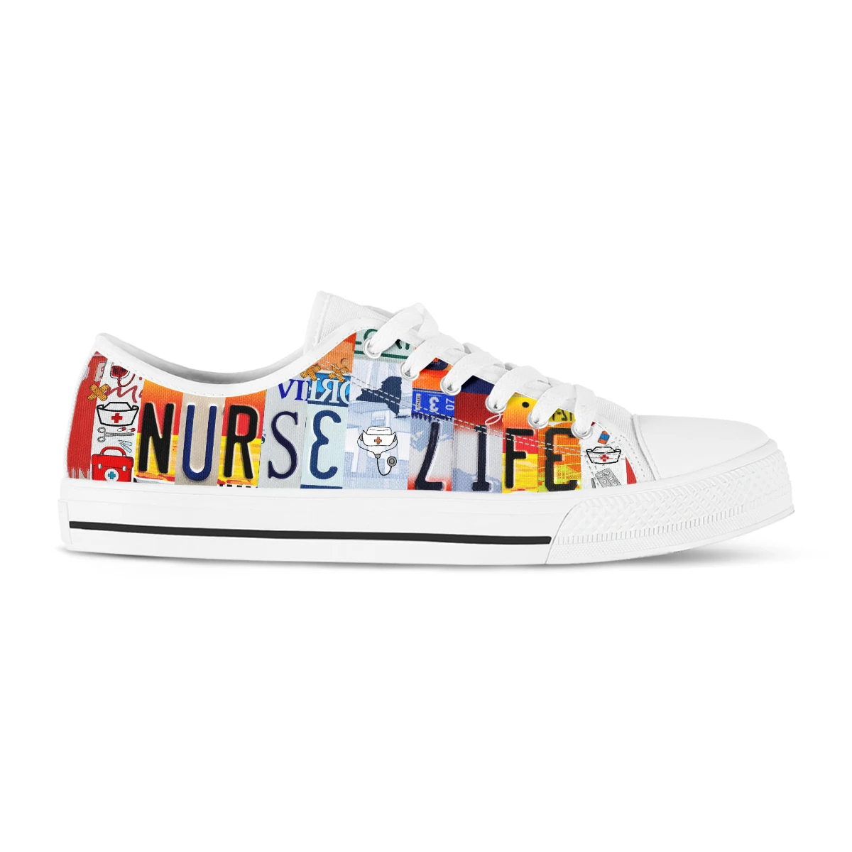 License Plate Nurse Life Shoes Female Autumn Low Top Canvas Shoes For Women Flats Shoes Breathable Comfortable