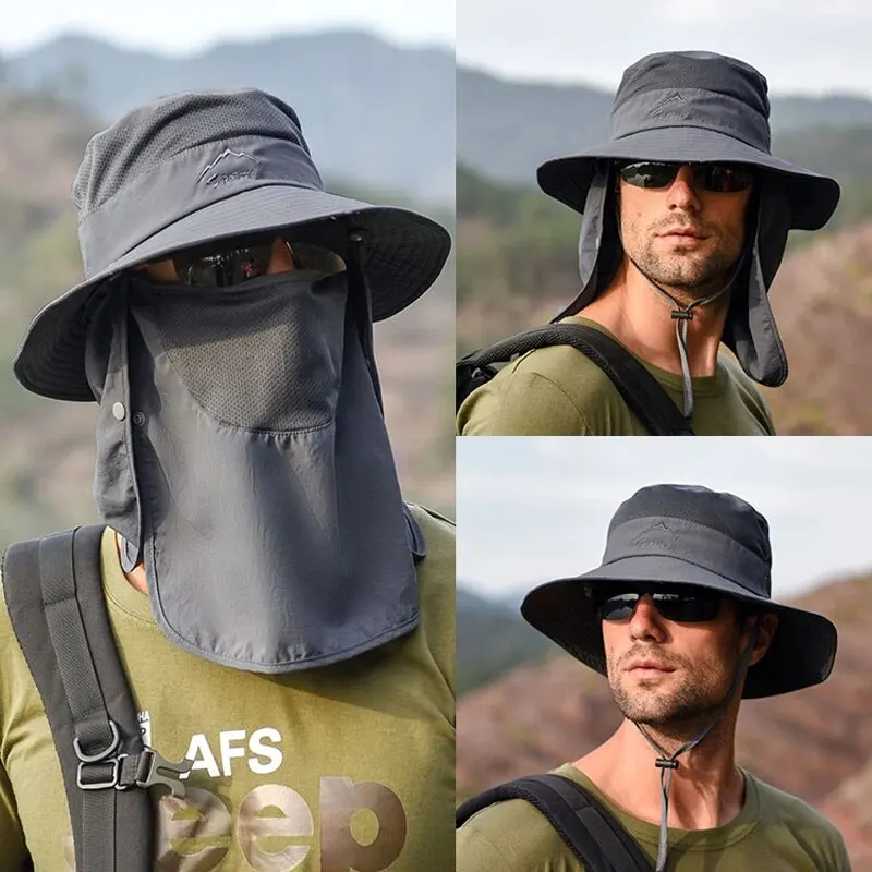 Fisherman Hat Nylon 9073 Summer Outdoor Quick Drying Sunscreen Breathable Sunshade Face Covering Hat Male Female