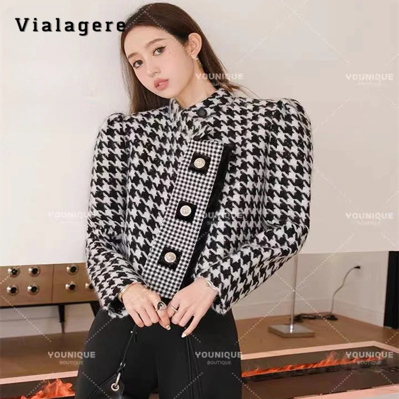 

2023 Autumn Winter Korean Style Single Breasted Stand Collar Jacket For Women Outwear Casual Fashion Loose Geometric Coat