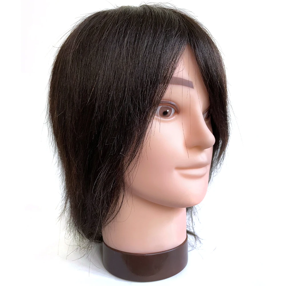 8inch 100% Real Human Hair Male Mannequin Head with  for Practice Hairstyles Professional Styling Hairdressing Training Heads
