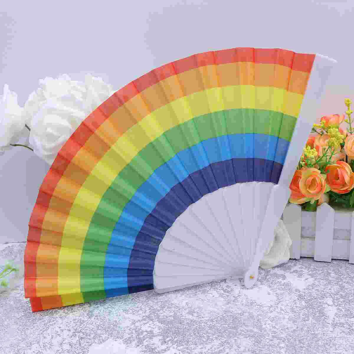 

Portable Rainbow Fan Wedding Decor Decorate Hand Vintage Colorful Folding Fans Beautiful Miss