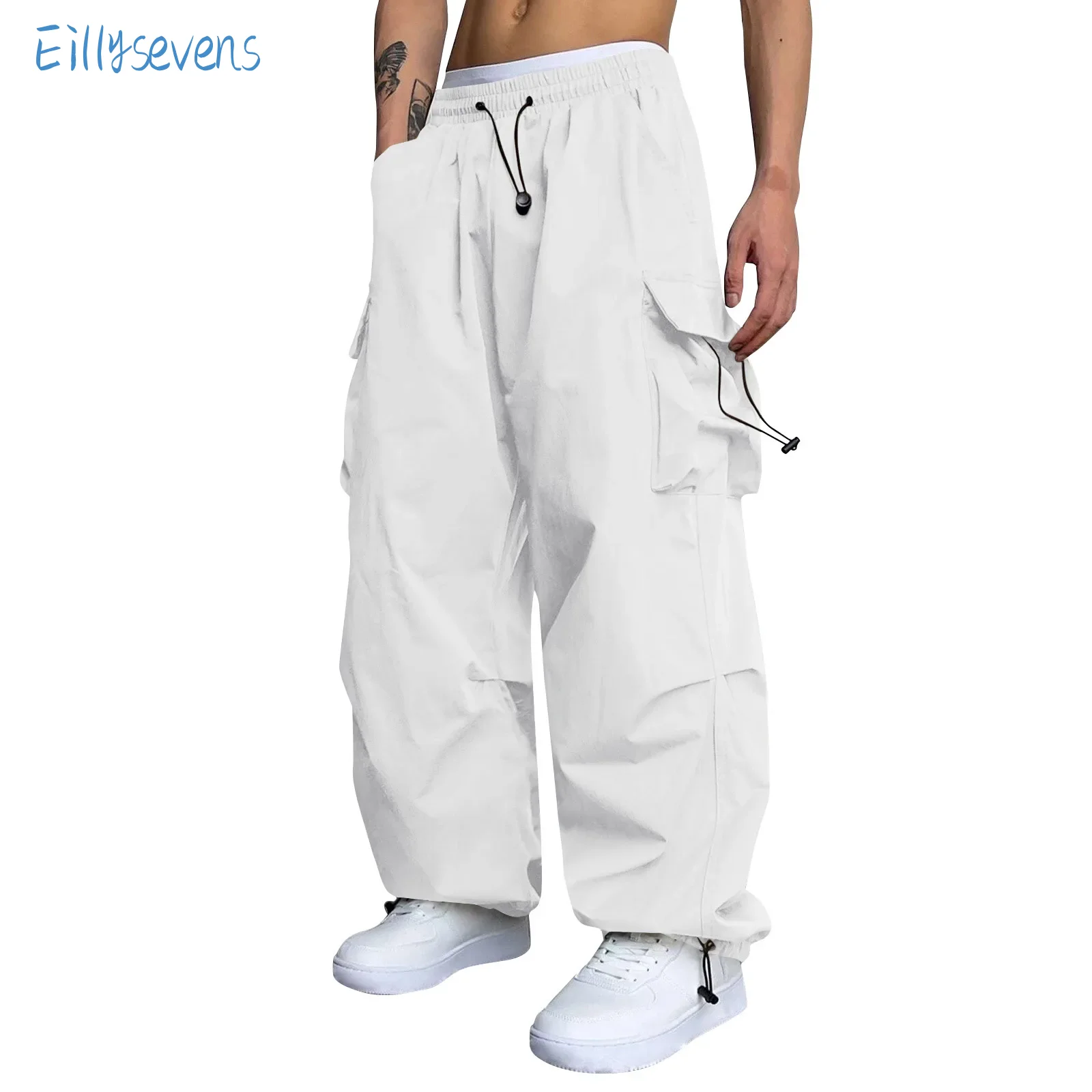 

Spring Summer Men Workwear Pants Hip Hop American Style Casual Trendy Loose Straight Crotch Pants Solid Street Style Cargo Pants