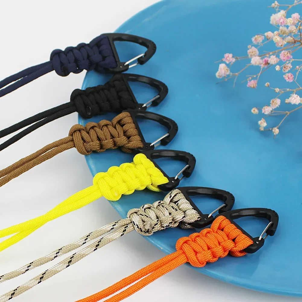 Braided Nylon Paracord Keychain with Metal Triangle Buckle and Carabiner