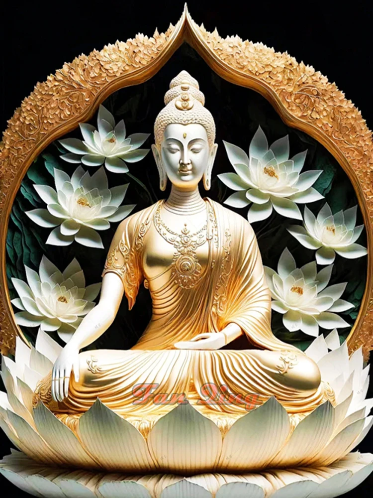 thumbnail image 1 of Pintura de diamante 5D Diy 2023 Nuevo Buda de loto Mosaico cuadrado/redondo completo Bordado religioso Costura Decoración del hogar A107, 1 of 5