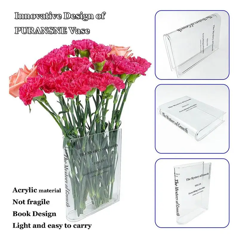 Creative Book Flower Vase Acrylic Flower Vase Plant Vases Decorative  Modern Style Vase Room Decor Floral Container ﻿ 5