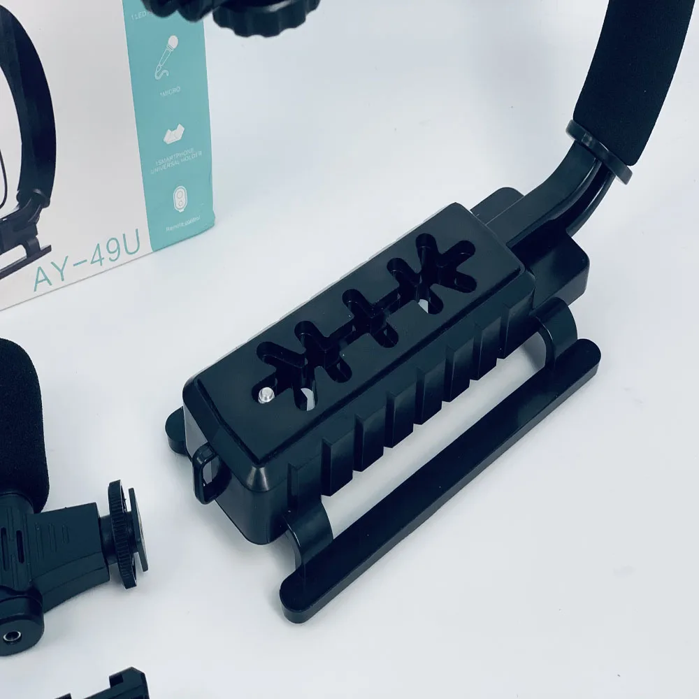 Ay-49u U Shaped Video Making Handheld Stabilizer Kit With Light, Microphone, Bluetooth Remote For Camera & Mobile - Perfect For Vlogging, Podcast, Live Streaming, Youtube