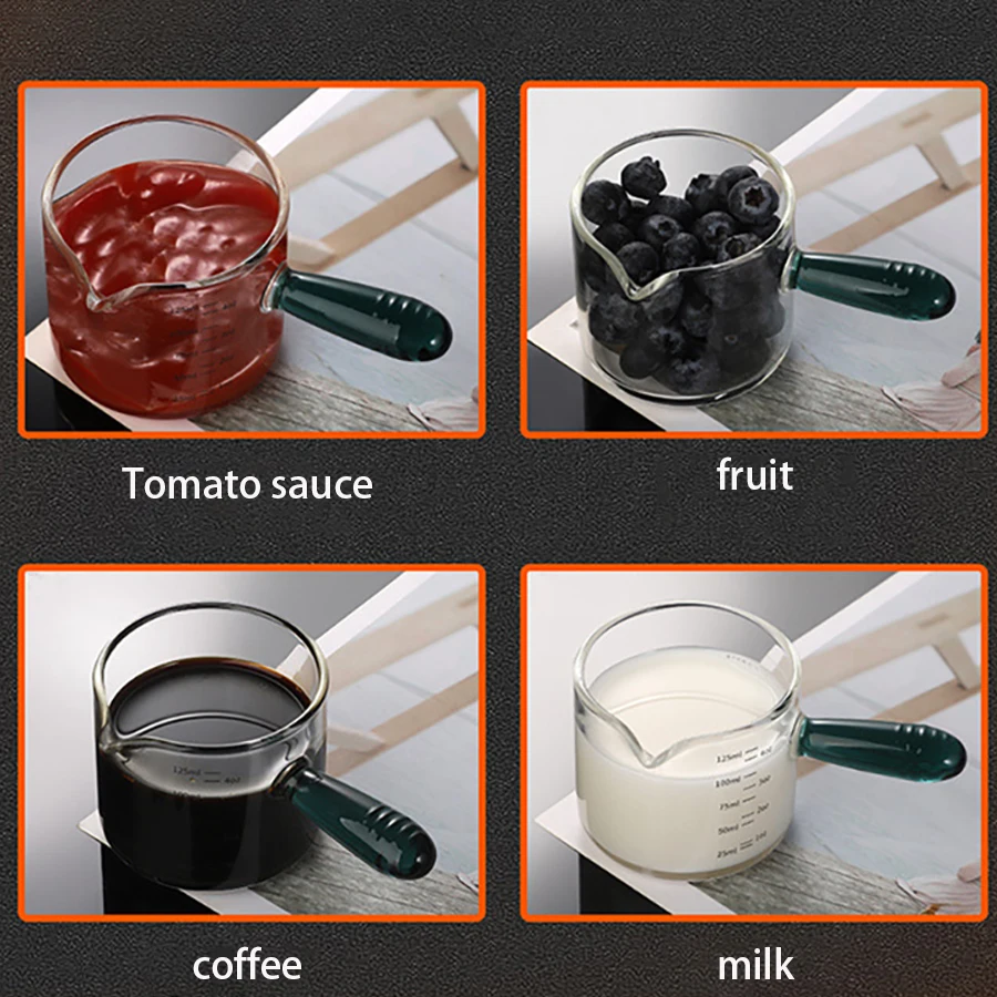 Measuring Cup 60/125ml Colour Glass Handle Espresso Measuring Cup Vshape Mouth Milk Jug Coffee Supplies Thickened Glass Kitchen Measure Mug