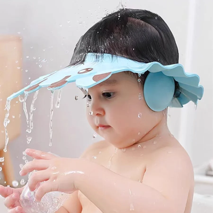 Soft PVC Shower Cap Makes Hair Washing Fun Adjustable Size Adds Ear Protection Function hair wash hat shampoo shower cap