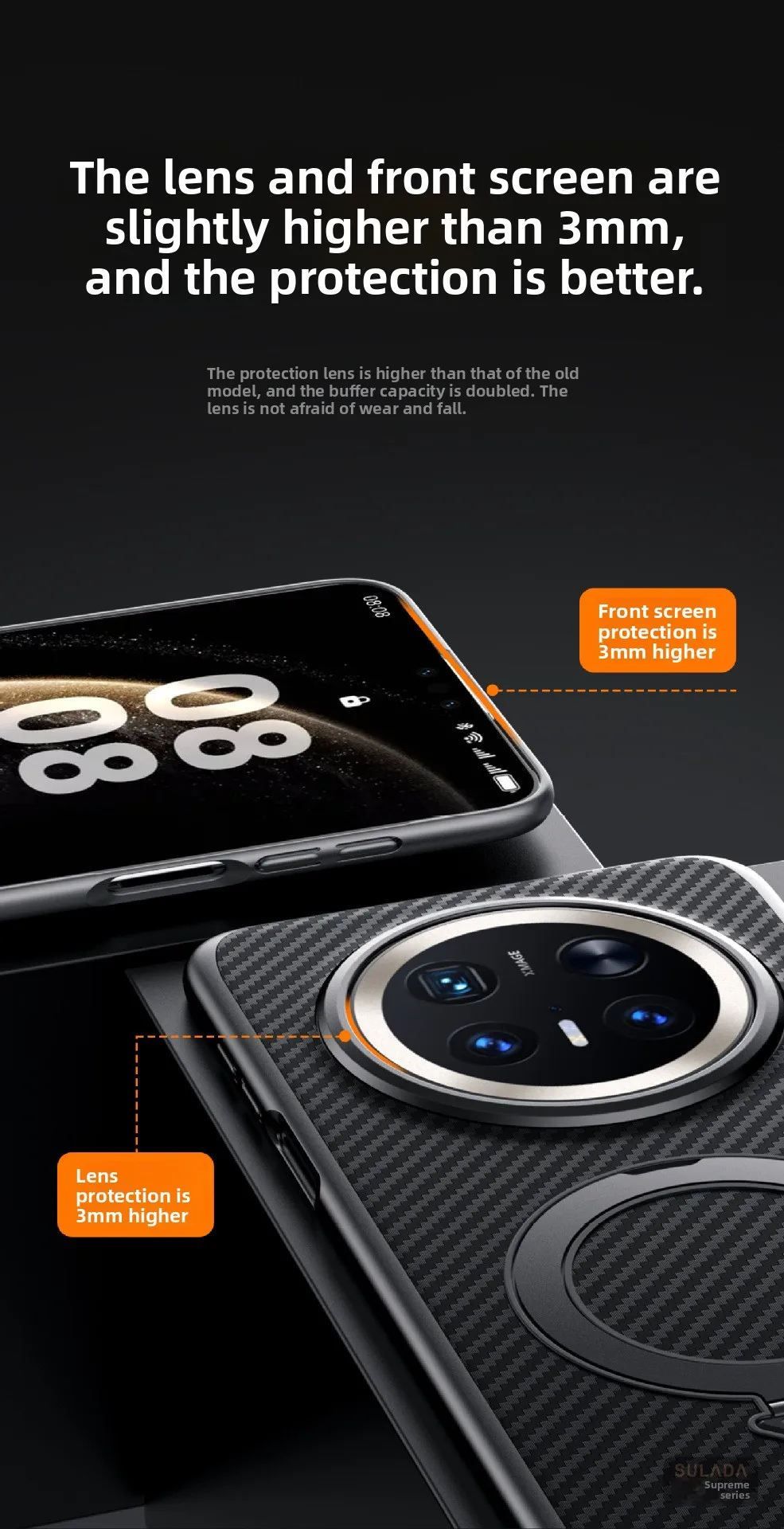 Honor Magic 8 Pro Magnetic Handle MagSafe Case with Carbon Fiber Pattern Kevlar Texture by SULADA 11