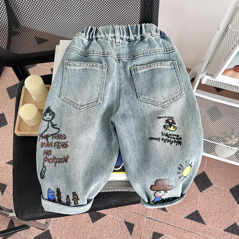 Baby Boys Girls Loose Fit Cotton Denim Pants Spring Autumn Open Bottom Soft Jeans Children Wide PP Pants Kids Clothing