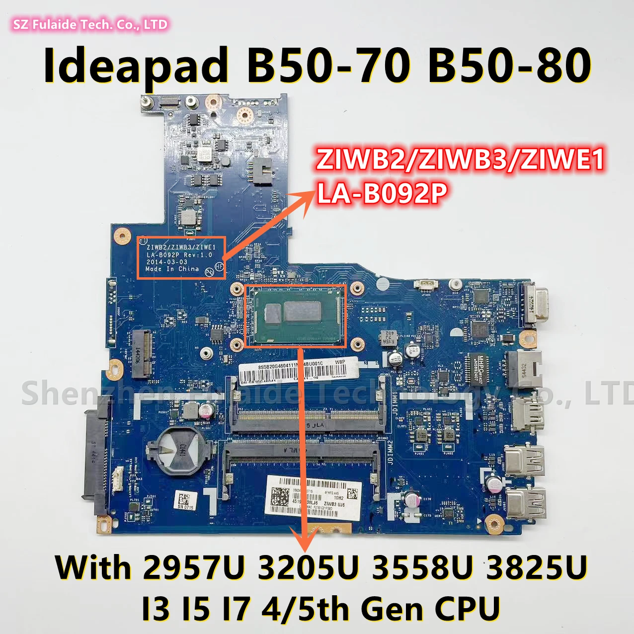 

ZIWB2/ZIWB3/ZIWE1 LA-B092P для Lenovo Ideapad B50-70 материнская плата для ноутбука с 2957U 3205U 3558 3825 I3 I5 I7 4/5-го поколения CPU